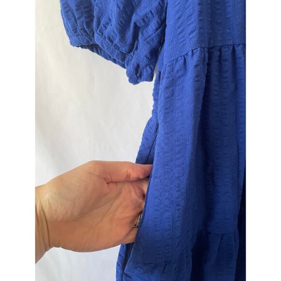 Old Navy Tiered Puff Sleeve Midi Swing Dress Spring Cottagecore Coastal Beachy - Picture 3 of 8